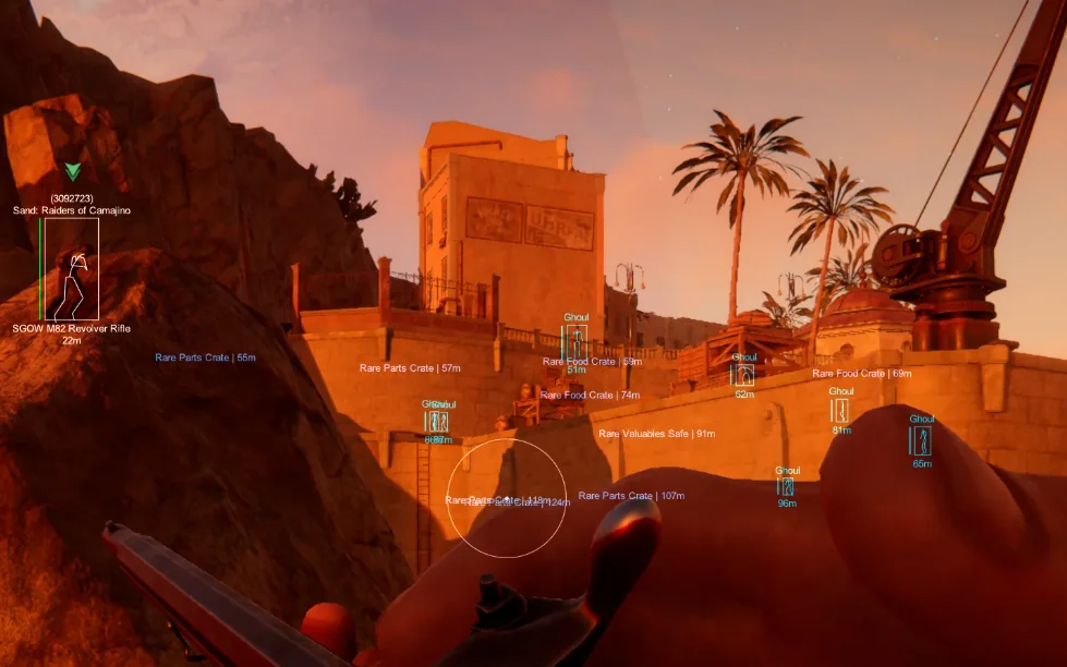 Aimbot FOV with player ESP and ghoul trackers at sunset