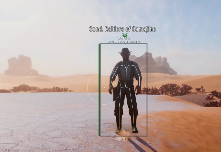 Player ESP box, skeleton, and distance in a SAND desert raid