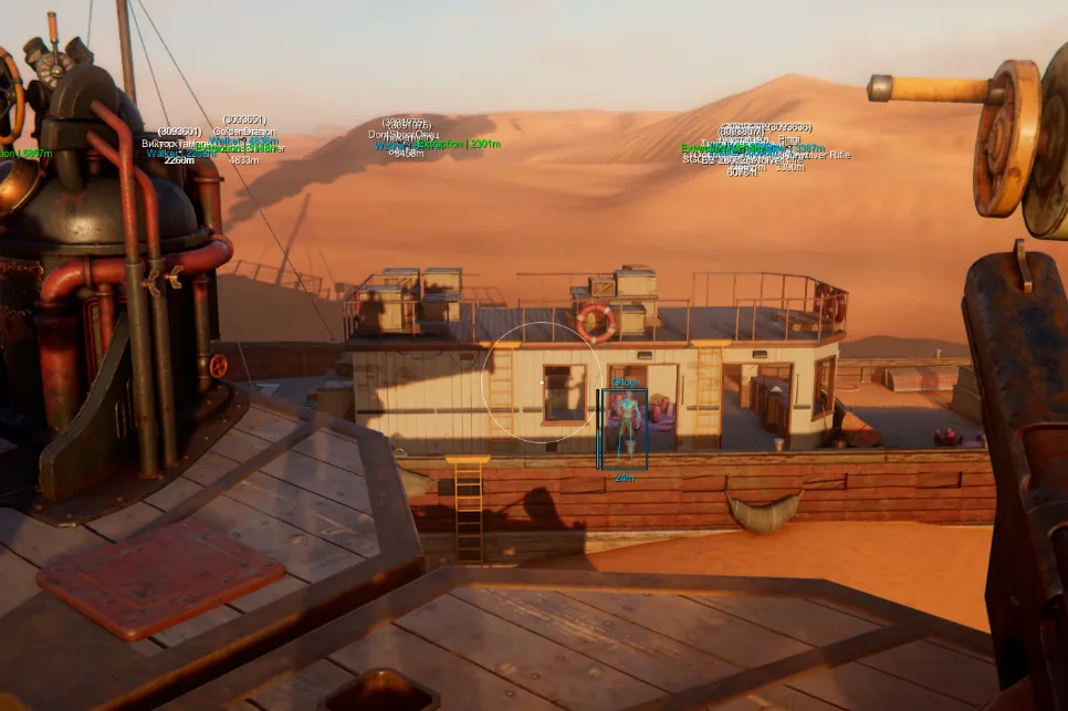 Skeleton wallhack and player distance labels through a ship
